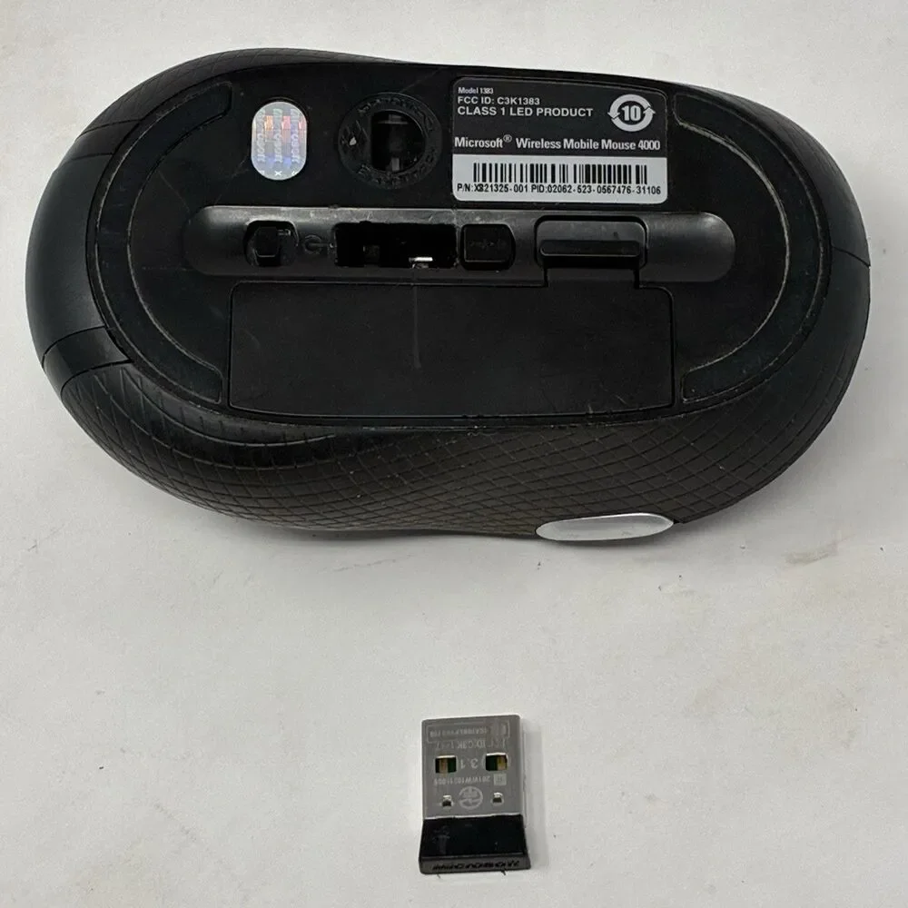 Microsoft Wireless Mobile Mouse 4000 Black With Dongle Model 1383 Tested & Works